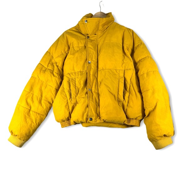 Free People Jackets & Blazers - Free People Womens Yellow Slouchy Cropped Puffer Jacket Sz S Small